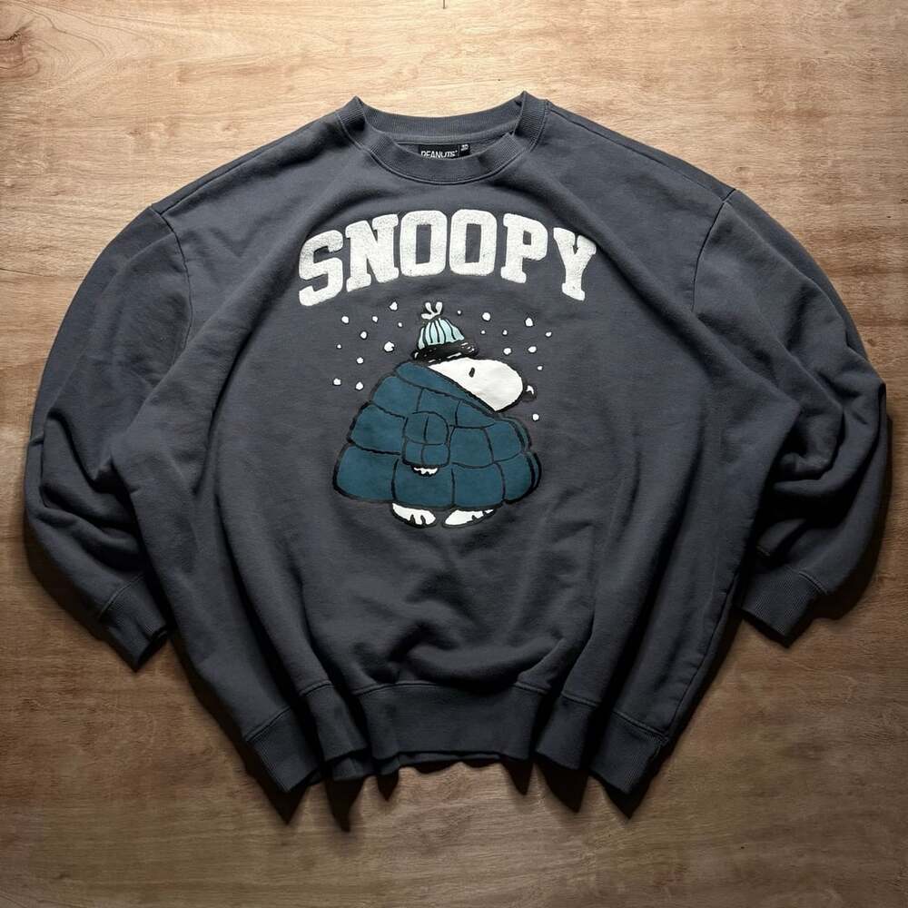 Peanuts Snoopy 3XL Sweatshirt Gray Chenille Graphic Oversized Winter Crewneck